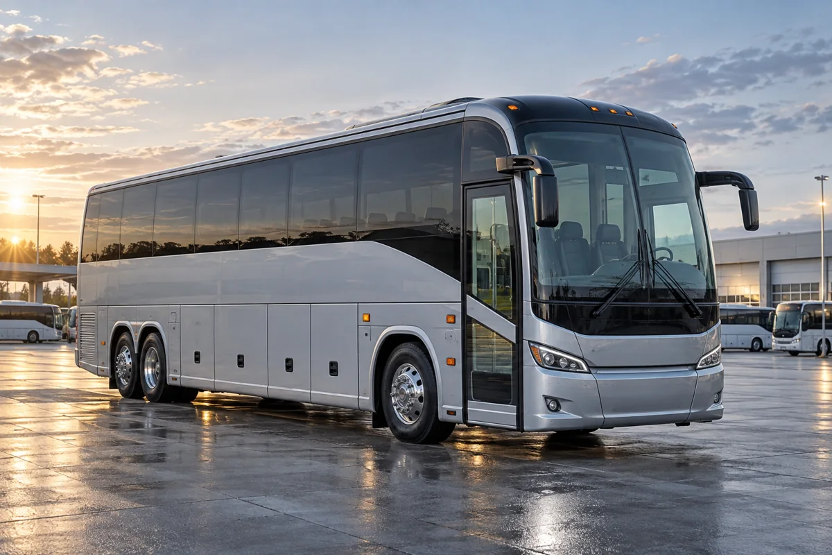 Motorcoach at a passenger-transport depot